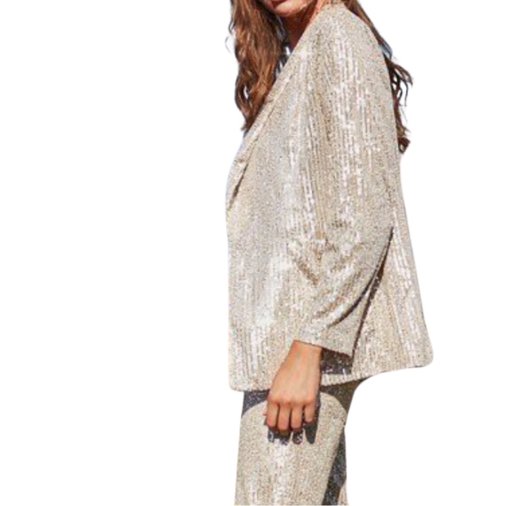 Main Strip Shimmering Gold Sequin Blazer - Picture 4 of 12